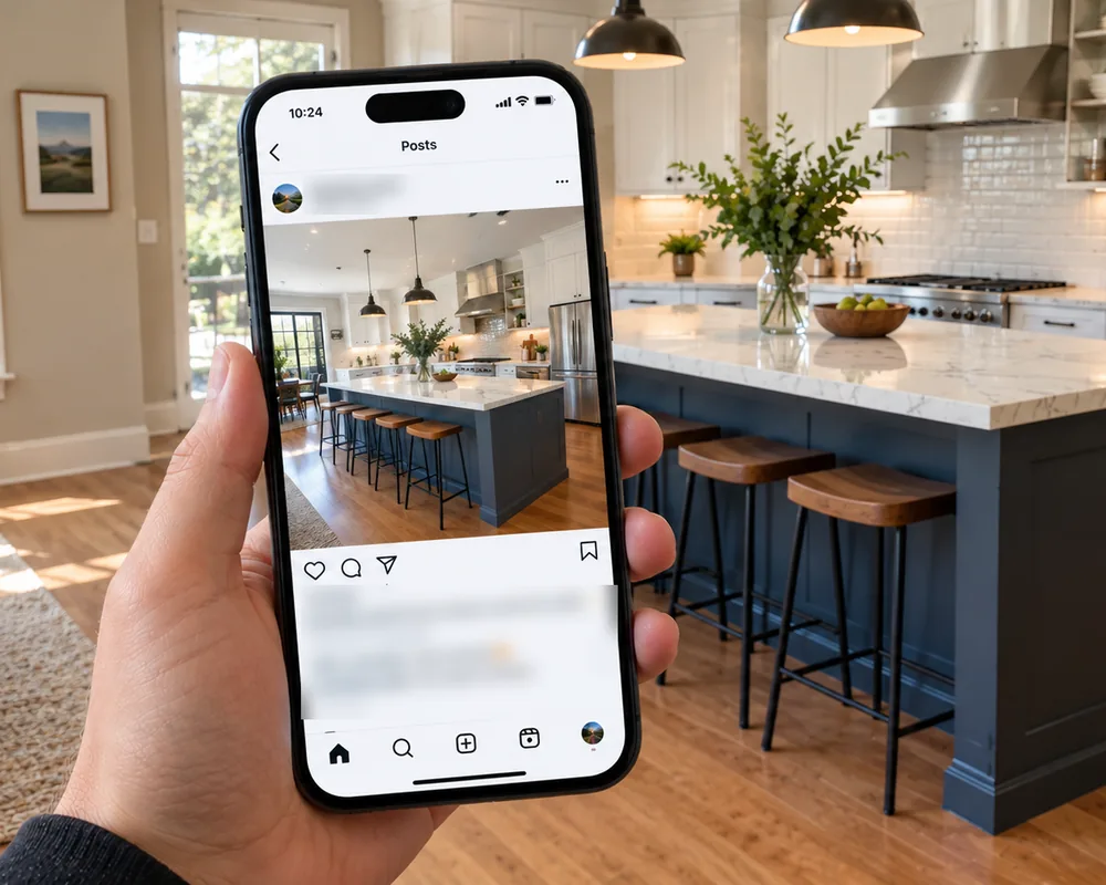 Illustration: a phone showing a kitchen post