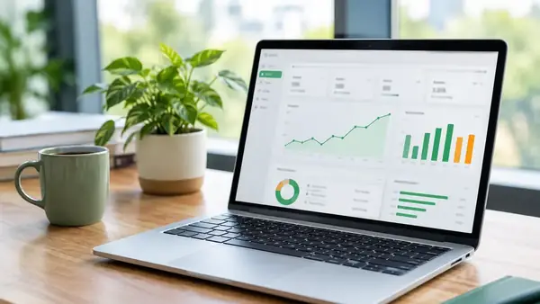 A laptop showing a marketing results dashboard